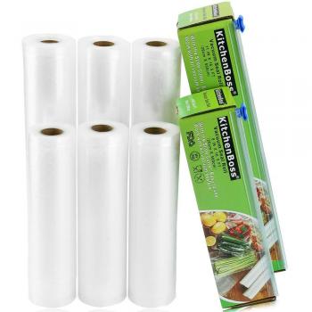 KitchenBoss Bolsas al Vacío 6 Rolls 20x500cm y 28 * 500cm con Caja de Corte