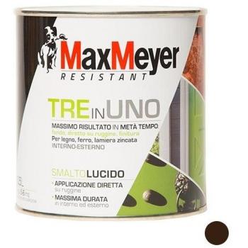 Smalto tre in uno lucido marrone 0.50 lt legno ferro lamiera zincata antiruggine
