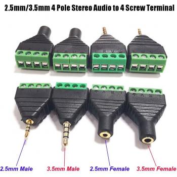 Adaptateur audio-vidéo TRRS 2,5/3,5mm mâle vers connecteur à vis femelle 4 pôles stéréo