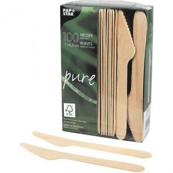 Coltelli Monouso in Legno FSC 100 Pezzi 16,5 cm