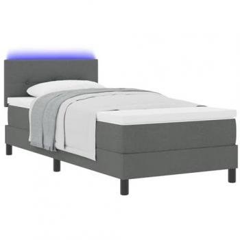 Lit box spring VidaXL 100x200 cm avec LED et matelas gris foncé – tissu