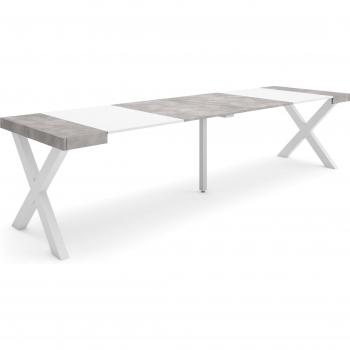 Consolle allungabile RF2828 302x90x73 cm – Per 14 persone, gambe in legno, bianco e grigio cemento