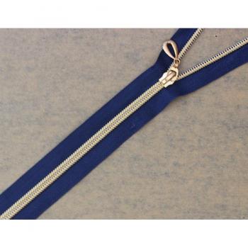 Set van 5 Marineblauwe Ritsen met Gouden Tanden - Open End - 40 cm