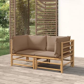 VidaXL Garten-Ecksofas mit Taupe Kissen, 2 Stück, Bambus-Design