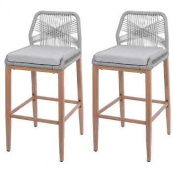 Ensemble de 2 tabourets de bar en corde tressée gris clair