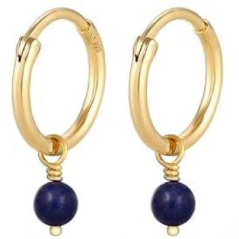 Orecchini a cerchio placcati oro con palla di Lapis Lazuli in Argento Sterling 925