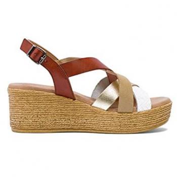 Sandalias de Cuña Porronet Mujer Piel Marrón