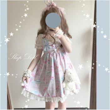 Sweet Cute Printing Lolita Dress with Vintage Lace