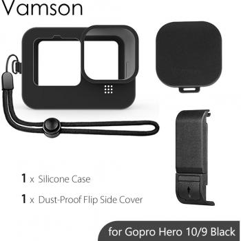 Removable Flip Battery Door for GoPro 10/9 – Black Silicone Case