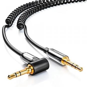 DeleyCON 2m Klinken Kabel Spiralkabel - 2 x 3,5mm Klinke 1 x 90° abgewinkelt