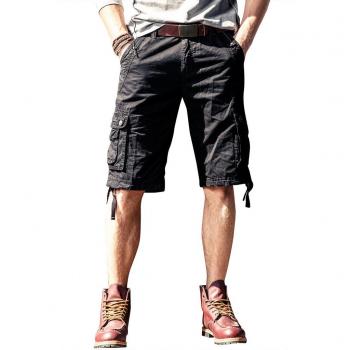 Herren-Cargo-Shorts Kurz, 100 % Baumwolle, casual, mit Tunnelzug und mehreren Taschen