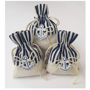 Set 12pz Sacchetti Juta con Ancora 10x13cm