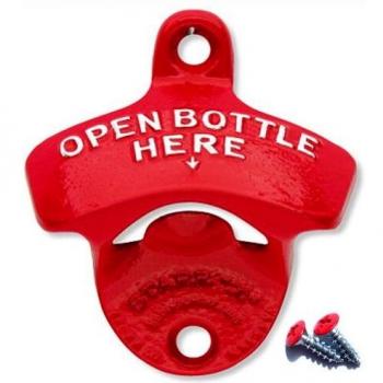 STARR‑X Wand‑Bieröffner „OPEN BOTTLE HERE“, Rot, US-Original