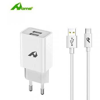 Cargador 5V Enchufe Home 2.4A Tipo A – Tipo C Blanco