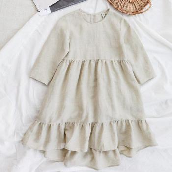 Robe Fille Col Rond Manches Longues Volants