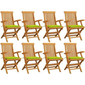 Chaises de jardin en teck massif avec coussins vert vif - lot de 8