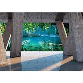 Wasserfall-Wald Vliestapete 416x254 cm – Naturparadies Blau