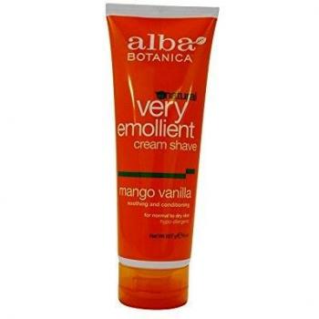Alba Botanica: Crema de afeitar muy emoliente de mango vainilla, 8 oz