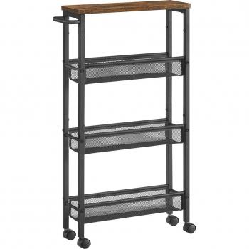 SONGMICS - vasagle Carrello a 4 Ripiani, Carrello Cucina Salvaspazio con Ruote, Struttura in Acciaio, Maniglia, Carrellino per Piccoli Spazi, Cucina