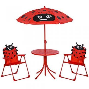 Outdoor Kids Table and Chair Set with Red Parasol