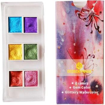 6/12 Color Glitter Water Color Set Metallic Gold Pigment Paint Artist Painting G88D