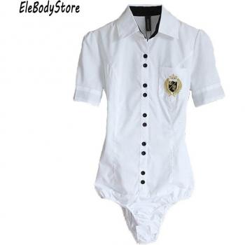 Camisa de Manga Corta Blanca Embellida – Mujer Talla Grande