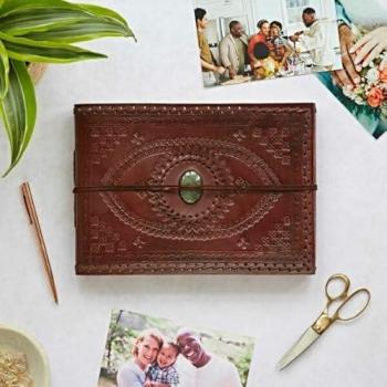 Indra Emerald Leather Photo Journal – Medium Size, Embossed & Stitched