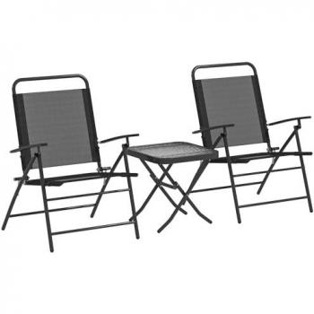 Set Bistró Acero Textilene Negro 64x70x87 cm (Outsunny)