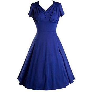 Ropa femenina swing azul, vestido de gala de los años cincuenta con escote V
