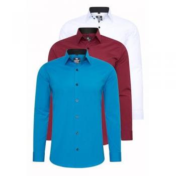 Rusty Neal Herren Langarmhemd in Blau, Slim Fit