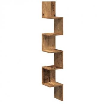VidaXL Wall Corner Shelf Old Wood 20x20x127.5 cm Engineered Wood