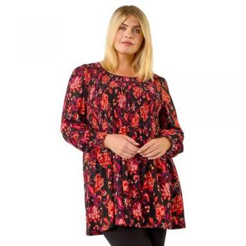 Blouse courbée florale rouge stretch Roman