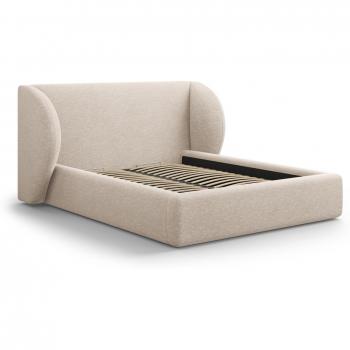 Beige Chenille Sängram med Gavel – 140x200