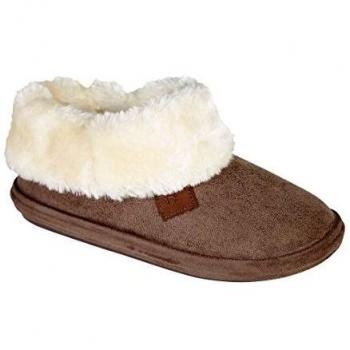 Ladies Faux Suede Sheepskin Fur Collar Fleece Lined Bootee Slippers Size 3-8