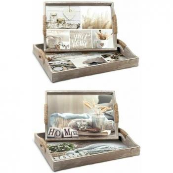 Ensemble rectangulaire de plateaux DKD Home Décor en bois MDF beige 63x42x43 cm