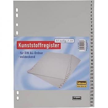 Ordnerregister Register A4 1-31 Plastikregister grau 31 teilig PP-Folie 120 µ