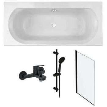 Jacobs Delafon Elise 180x80 con Pack de Rociador y Mezclador en Negro Mate