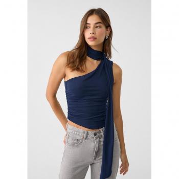 Top asimmetrico in tulle con foulard azzurro M