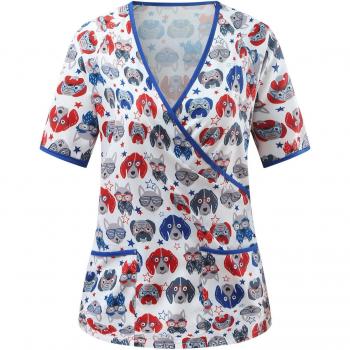 Top de manga corta con cuello en V para mujer A50