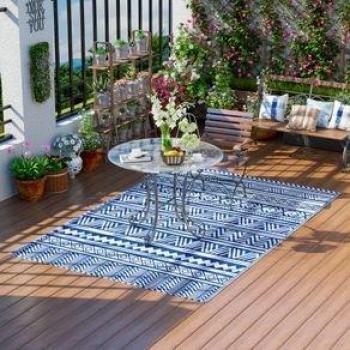 Tapis extérieur design bleu foncé et blanc 182x274 cm