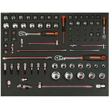Jeu de douilles 1/4+1/2+3/8 et cliquets poire / à tête ronde, module 3/3 – 83 pièces - Bahco