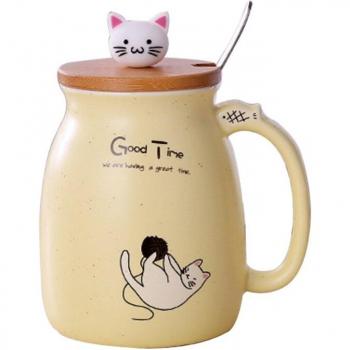 Kids Cat Cartoon Coffee Cup with Lid 420ml