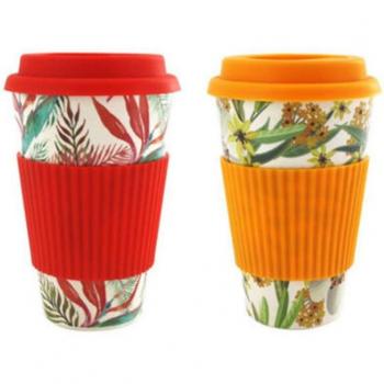 Tazas de Viaje de Fibra de Bambú con Aislamiento - 2 Unidades, 430ML, Rojo y Naranja