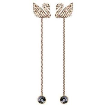 Gioielli Swarovski Orecchini Cigno Simbolico con Pendente in Marrone e Placcatura Oro Rosa