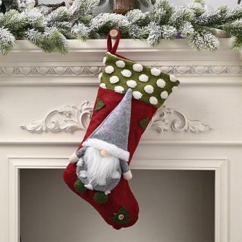 Green Faceless Forest Doll Christmas Stockings - 2pcs Lamb Wool Large-Capacity