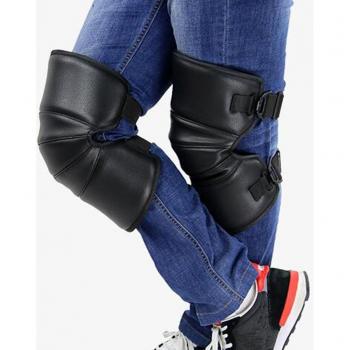Black Windproof Knee Wraps for Skiing and Riding - PU Leather Protectors