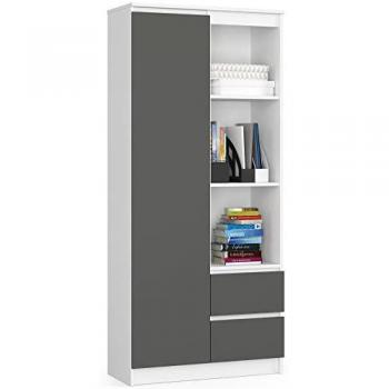 AKORD - Armadio per ufficio R11, 1 anta e 2 cassetti, 80x35x180 cm, Colore Bianco e Grigio Grafite