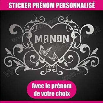 Décoration murale prénom fille cœur arabesque papillon - Argent - 55 x 34 cm