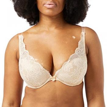 Soutien-gorge Wonderbra Refined Glamour 80DD beige, dentelle, plongeant, push‑up