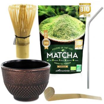 Set Matcha Youdoit con tazza nera-viola, frusta, cucchiaio di bambù, cannucce in acciaio inox